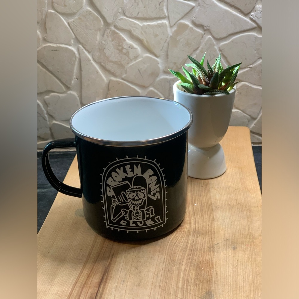 BROKEN BONES CLUB | Black and White Graphic Enamel Camp Mug